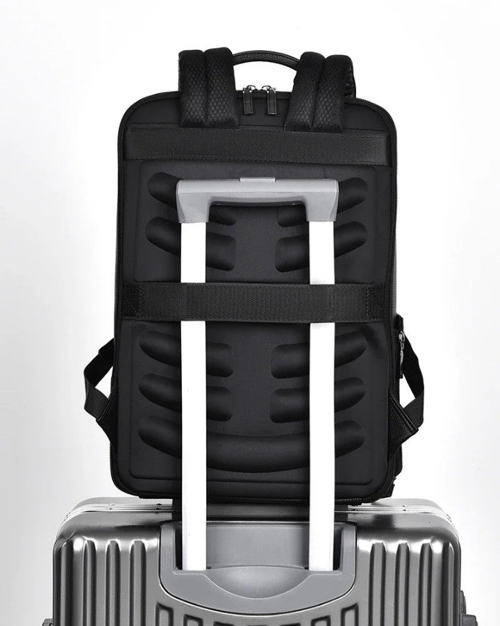 Sac à Dos Homme Similicuir Texturé, avec fixation pour valise trolley et dos D respirant