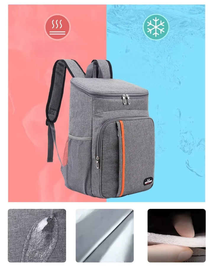 Sac à dos isotherme adulte gris avec technologie double isolation pour garder les repas chauds ou froids plus longtemps.