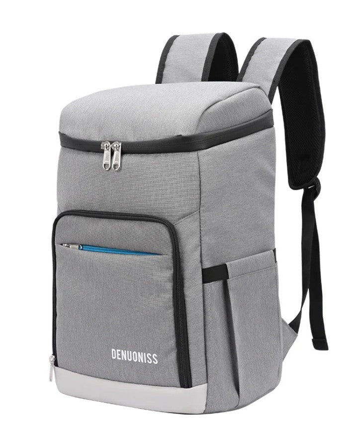 Version grise du sac isotherme repas avec le même design et poche frontale.