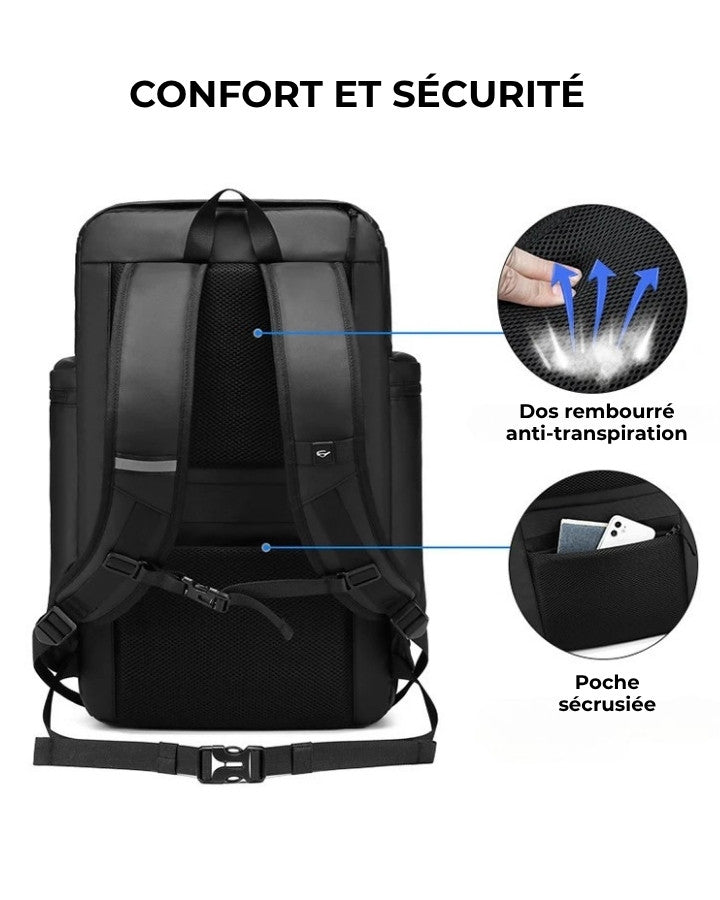Sac à Dos de Voyage Multi-Compartiment, confort et sécurité, dos rembourré anti-transpiration, poche secrète au dos