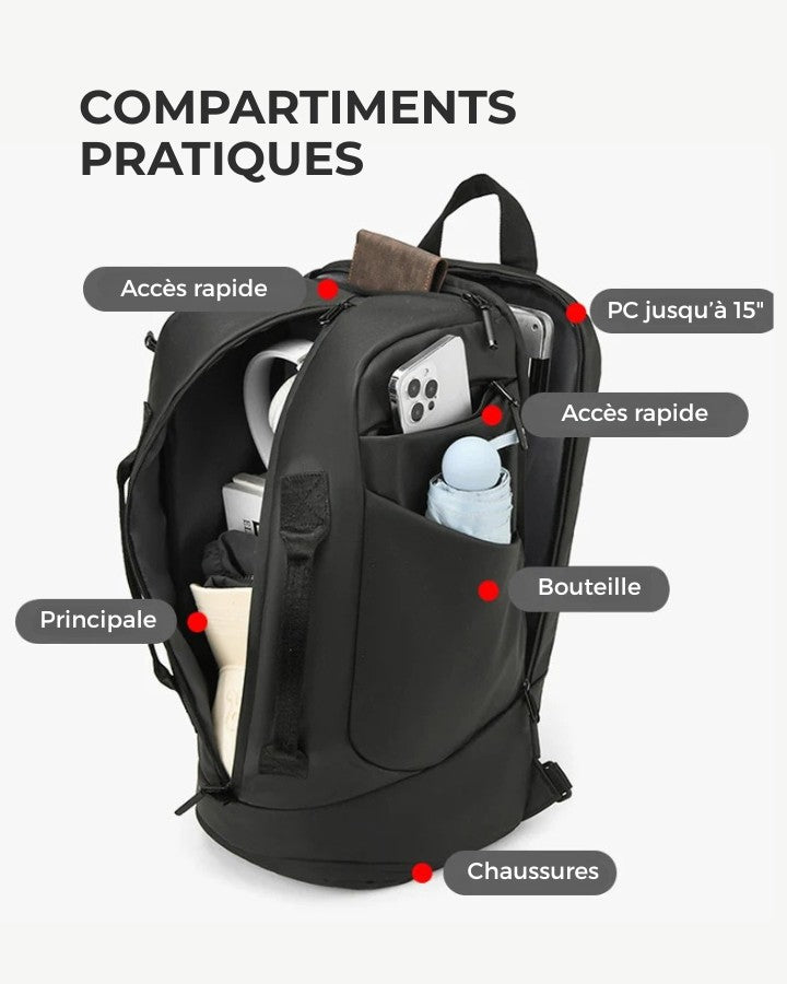 Sac à Dos Multi Usage, poche d'accès rapide, pour bouteille d'eau, pour pc ordinateur portable jusqu'à 15 pouces, grand compartiment principale, compartiment chaussures