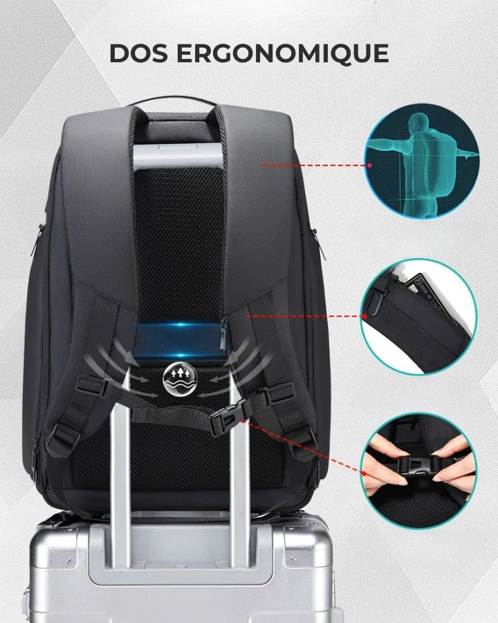 Sac à Dos Ordinateur 17.3 Pouces pour Travail, dos ergonomique, sangle pectorale