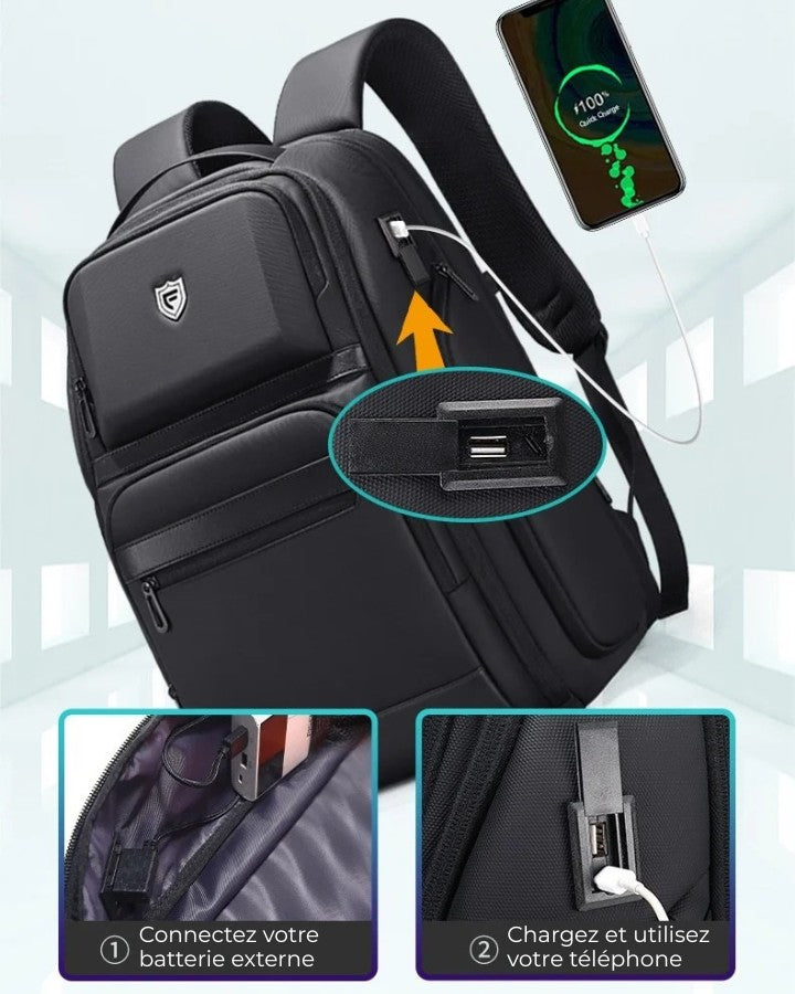 Sac à Dos Ordinateur 17.3 Pouces pour Travail, avec port USB/USB-C pour recharger son téléphone même en déplacement, en dehors du sac à dos