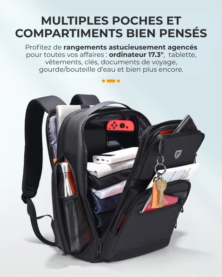 Sac à Dos Ordinateur 17.3 Pouces pour Travail, Voyage et Sport, multiples compartiments et poches bien pensés : Profitez de rangements astucieusement agencés pour toutes vos affaires : ordinateur 17.3", tablette, vêtements, clés, documents de voyage, gourde/bouteille d’eau et bien plus encore.