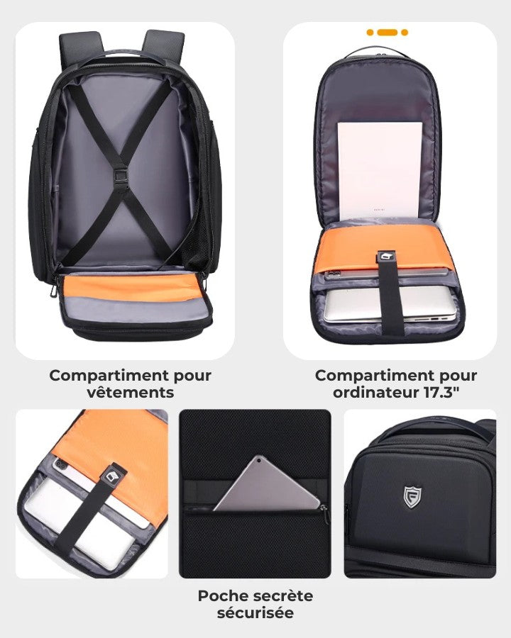Sac à Dos Ordinateur 17.3 Pouces pour Travail, compartiment ordinateur 17.3", tablette, vêtements et poche sécurisé au dos
