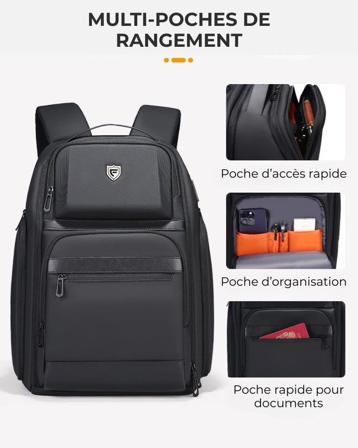 Sac à Dos Ordinateur 17.3 Pouces pour Travail, multi-poches de rangement pratique et rapide
