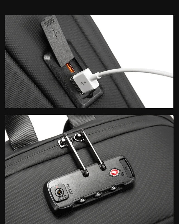 Sac à Dos Ordinateur Portable Antivol, avec serrure à code 3 chiffres intégré pour fermer la fermeture à glissière et port USB/USB-C