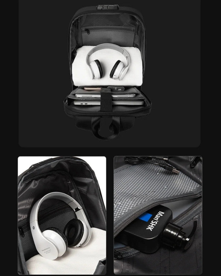 Sac à Dos Ordinateur Portable Antivol, avec plusieurs compartiments dont un étanche pour trousse de toilette