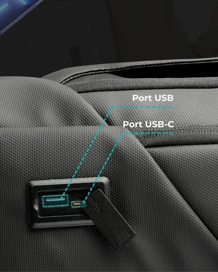 Sac à Dos Ordinateur Portable Déperlant, avec port USB/USB-C intégré au sac pour recharger ordinateur, tablette ou téléphone en déplacement