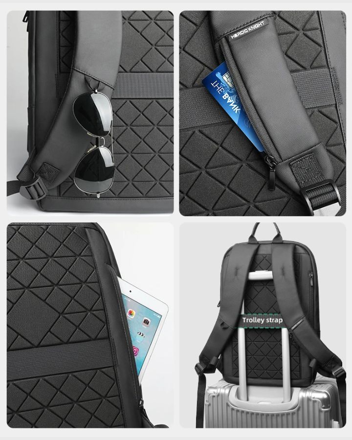 Sac à Dos Ordinateur Portable Imperméable, ergonomique, avec compartiments secrets et pratiques, bande de fixation trolley