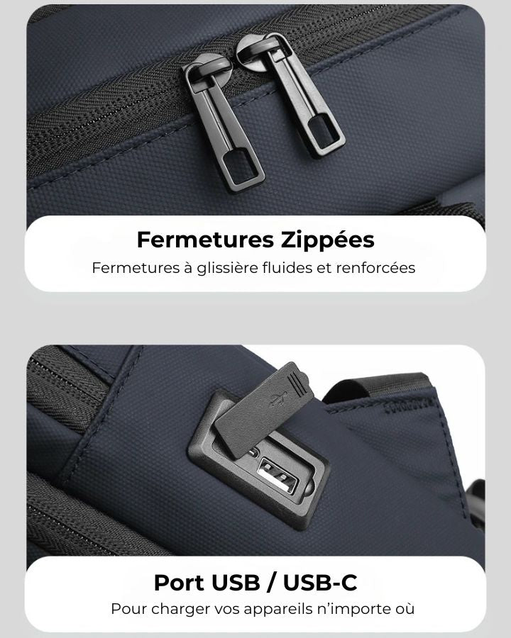 Sac à Dos Ordinateur Portable Imperméable, fermeture zippée et port usb/usb-c