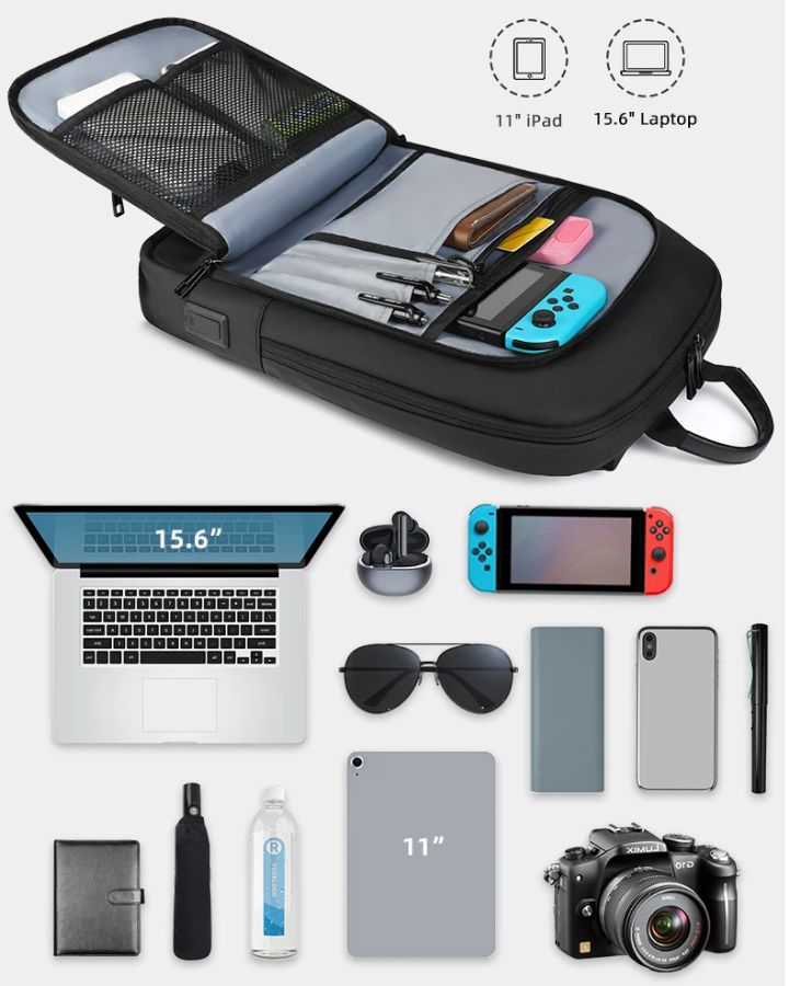 Sac à Dos Ordinateur Portable Imperméable, pour ordinateur 15.6 pouces et tablette 11 pouces