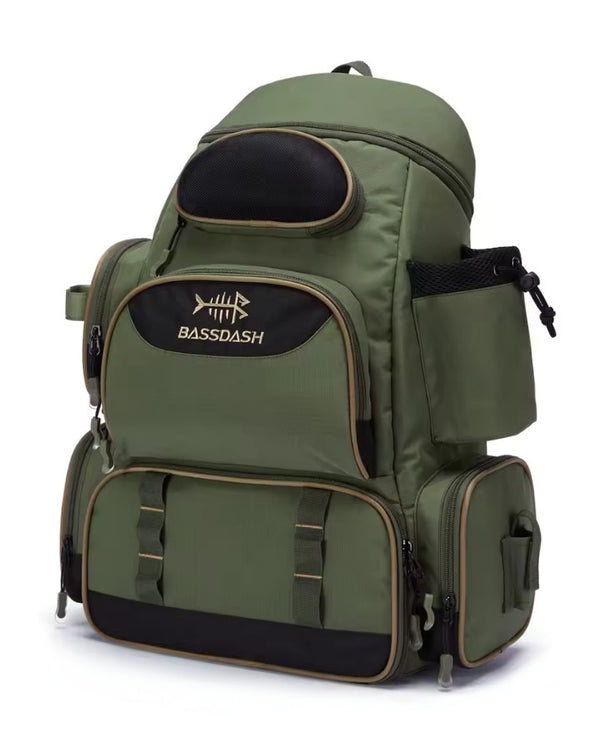 Sac à dos plein air vert robuste avec poches multiples et porte-bouteille intégré