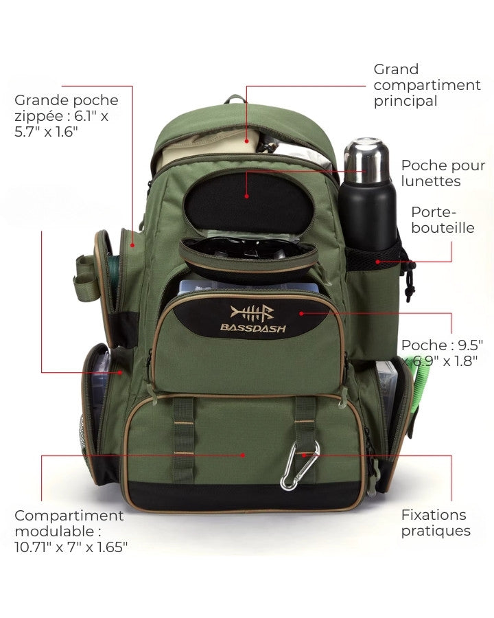 Organisation des poches et des compartiments du sac à dos plein air pour pêche et randonnée