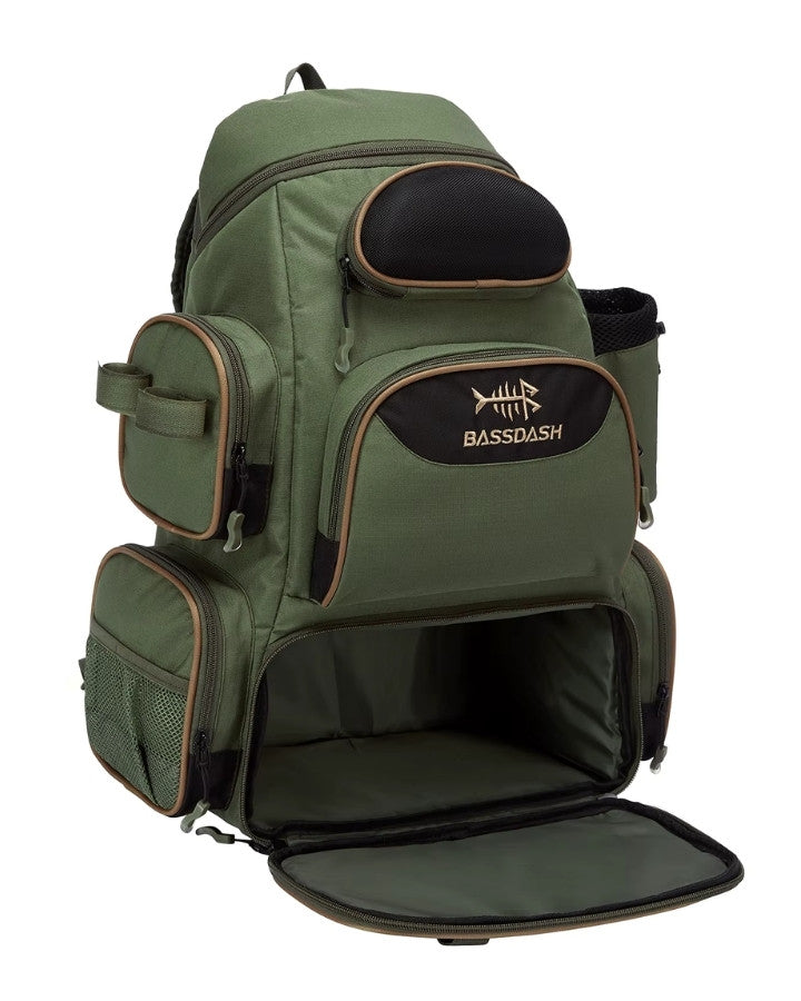Sac à dos plein air vert avec compartiment principal spacieux et poches latérales pratiques