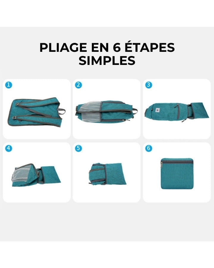 Sac à Dos Pliable Ultra Léger, pliage en 6 étapes rapides