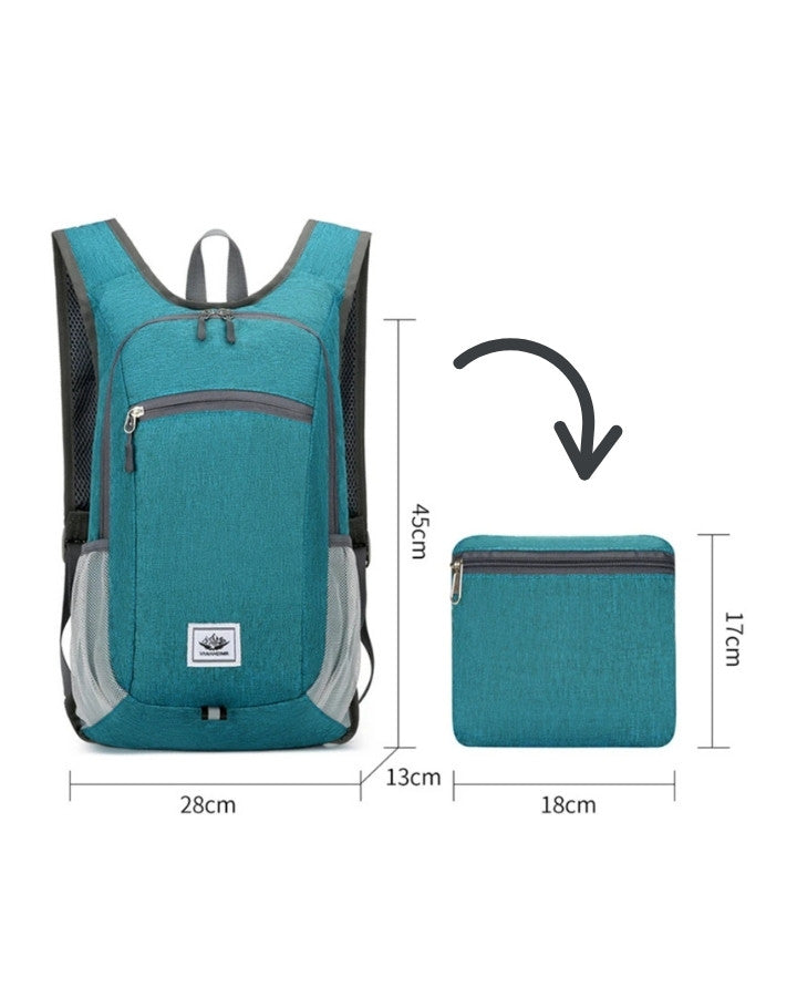 Sac à Dos Pliable Ultra Léger, dimensions sac : 45 × 28 × 13 cm, plié : 18 × 17 cm
