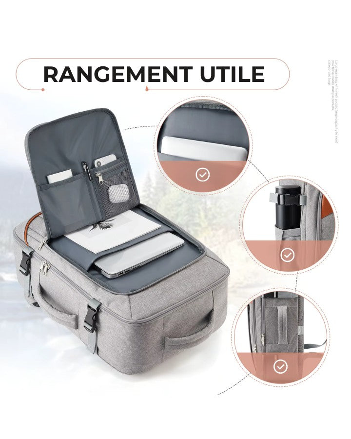 Compartiment PC et rangement utile d’un sac à dos pratique pour voyager.
