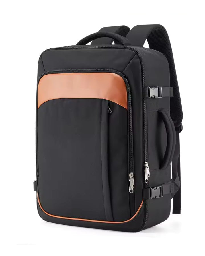Sac à dos pratique pour voyager noir élégant avec ouverture valise.