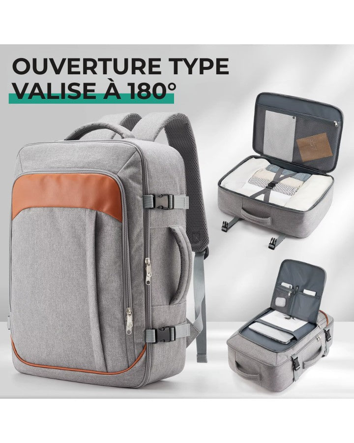 Sac à dos pratique pour voyager avec ouverture valise complète 180°.