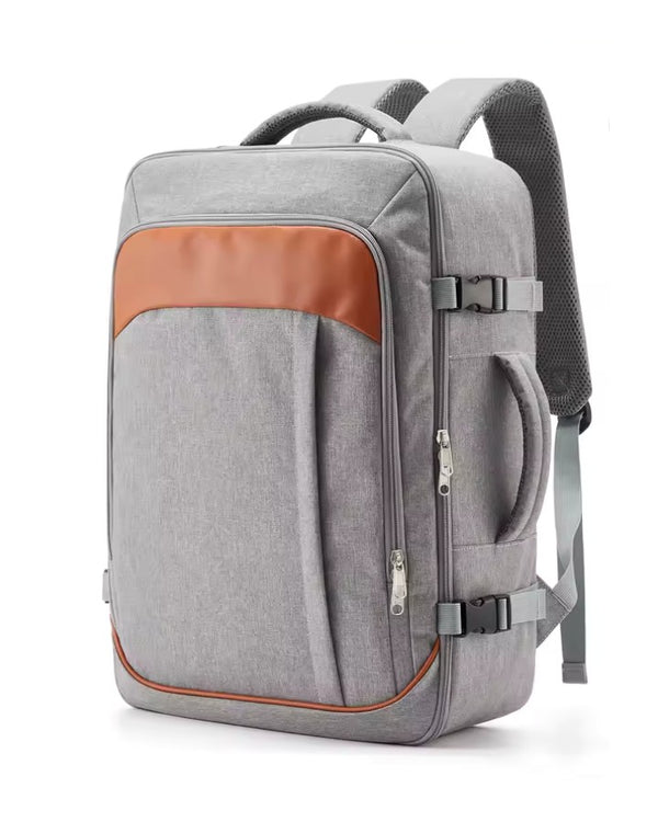 Sac à dos pratique pour voyager gris avec détails marron – format cabine.