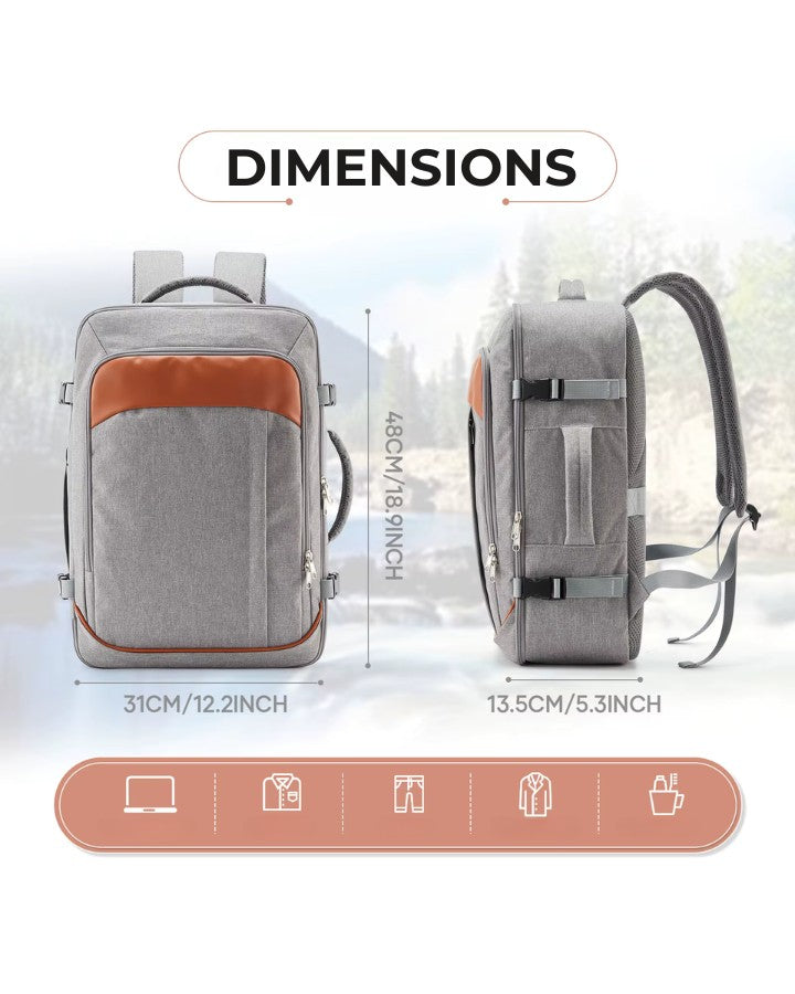 Dimensions 48×31×13,5 cm d’un sac à dos pratique pour voyager cabine avion.