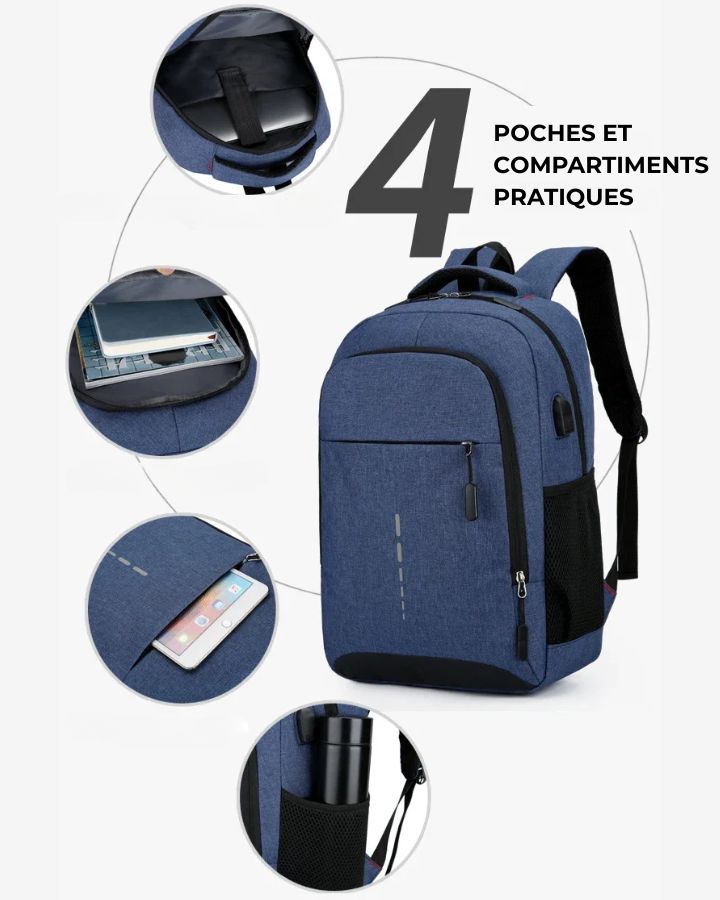 Sac à Dos de Travail Pratique, poches et compartiments utiles et pratiques
