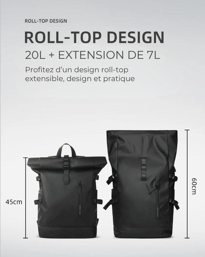 Sac à Dos Rabat Enroulable, 20L + 7L d'extension en roll-top