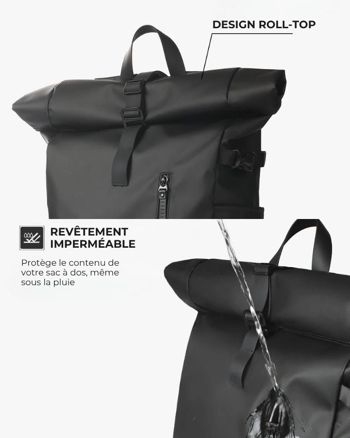 Sac à Dos Rabat Enroulable, design roll-top et revêtement imperméable