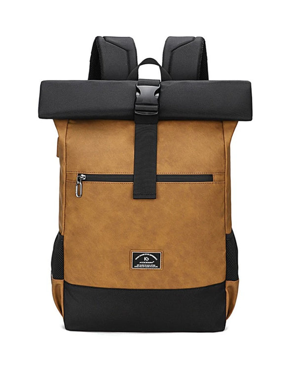 Sac à Dos Roll Top en Cuir, coloris camel