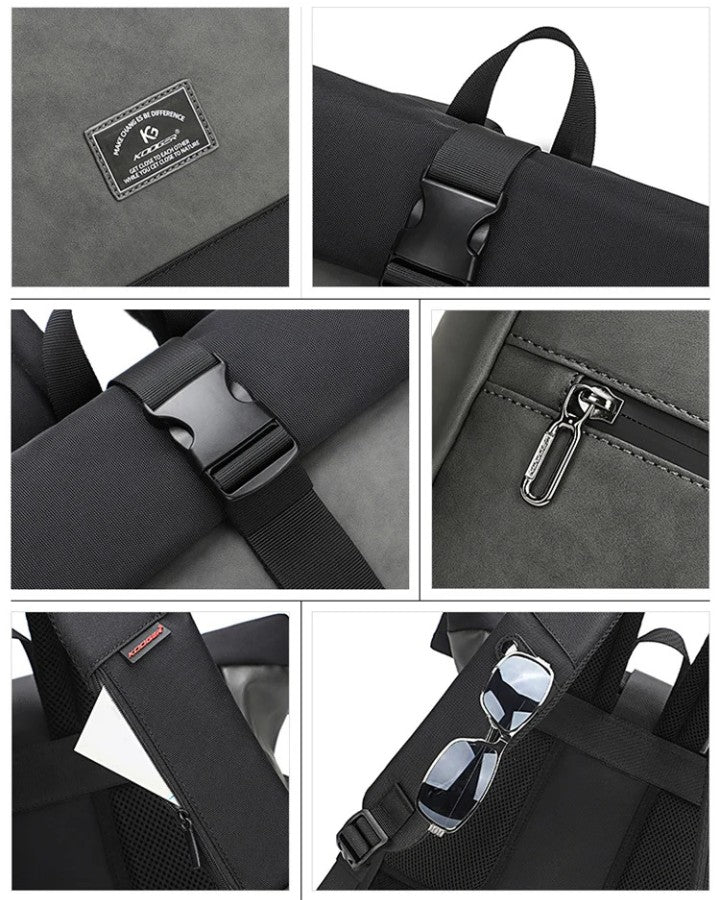 Sac à Dos Roll Top en Cuir, détails