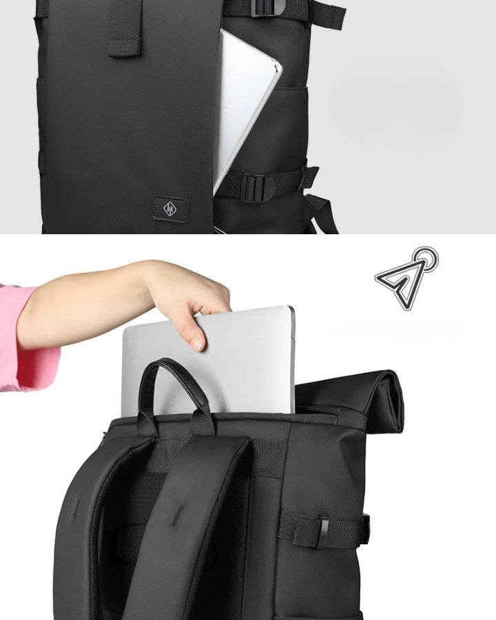 Sac à Dos Roll Top Homme, avec accès rapide au compartiment ordinateur par le haut