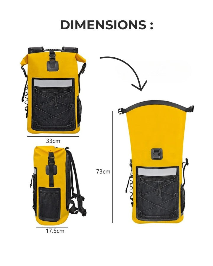 Sac à Dos Roll Top Imperméable, dimensions : 73 × 33 × 17.5 cm