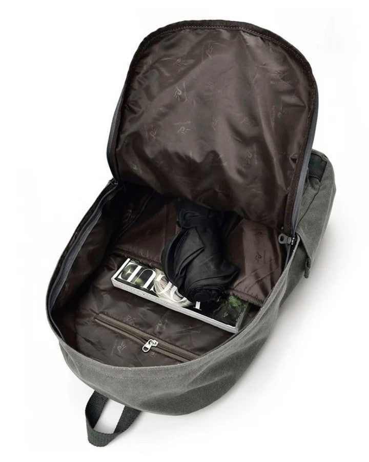 Sac à Dos Toile Canvas, emplacement pour magazine, pc portable, poche zippée intérieure