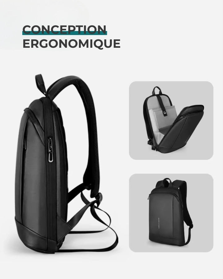 Image détaillant la conception ergonomique du sac avec vue latérale et ouverture large.