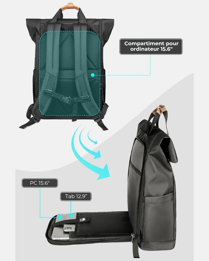 Sac à Dos Urbain Ordinateur Déperlant, compartiment pour pc 15.6" et tablette 12.9"