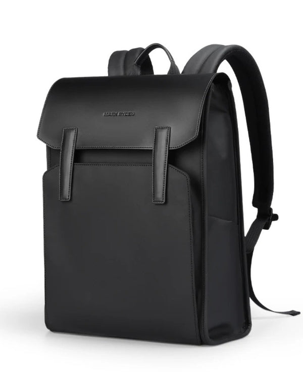Sac à dos ville ordinateur noir en simili cuir avec poche frontale et bretelles rembourrées
