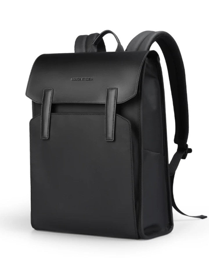 Sac à dos ville ordinateur noir en simili cuir avec poche frontale et bretelles rembourrées