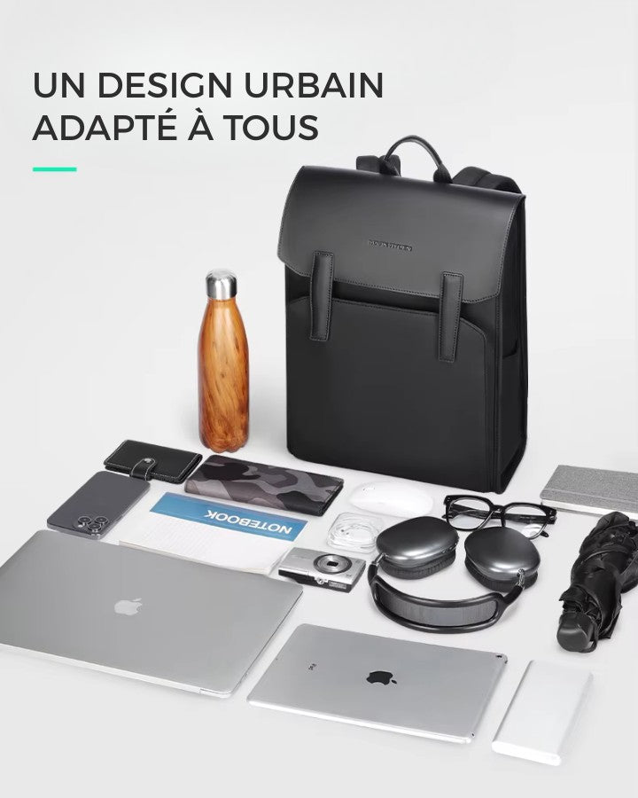 Sac à dos ville ordinateur noir avec compartiment PC 15,6 pouces et rangements pour accessoires