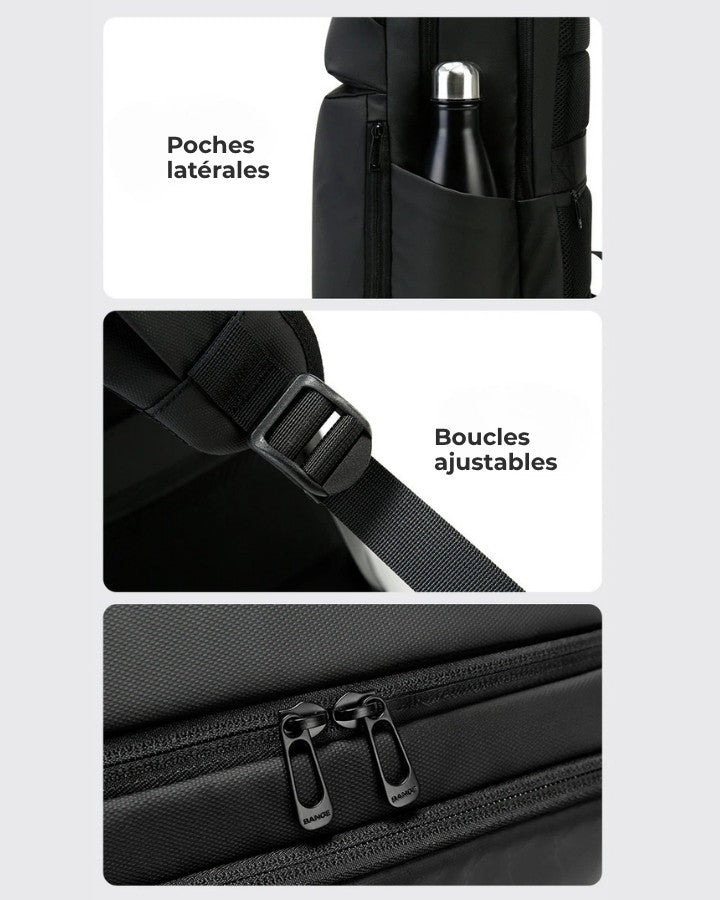 Sac à Dos de Voyage Business, avec poches latérales, boucles ajustables et fermetures à glissière