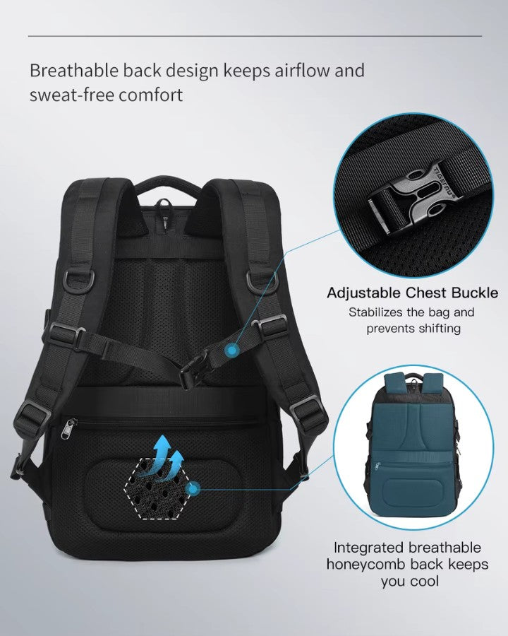 Dos respirant d’un sac à dos de voyage avec sangle de poitrine réglable et conception anti-transpiration