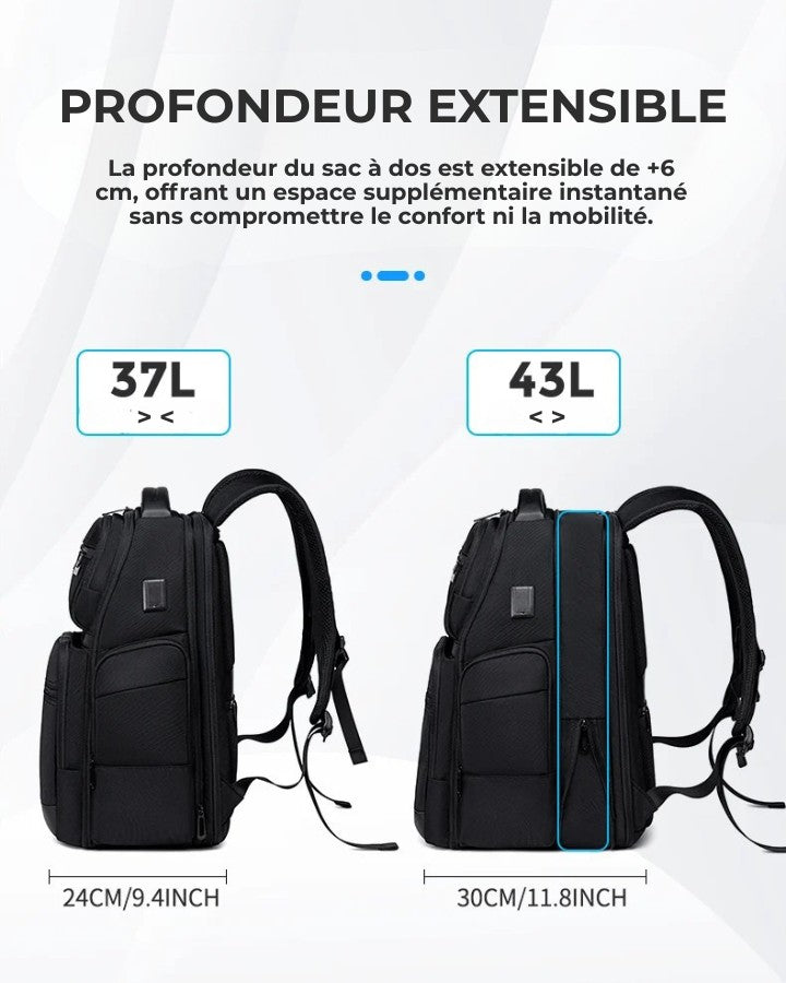 Sac à Dos de Voyage Extensible de 6 cm, passant de 37 litres à 43 litres de volume