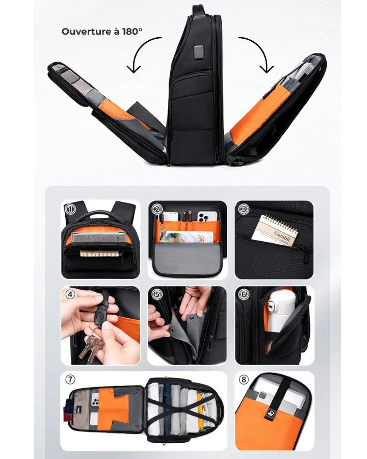 Sac à Dos de Voyage Extensible, ouverture type valise à 180°
