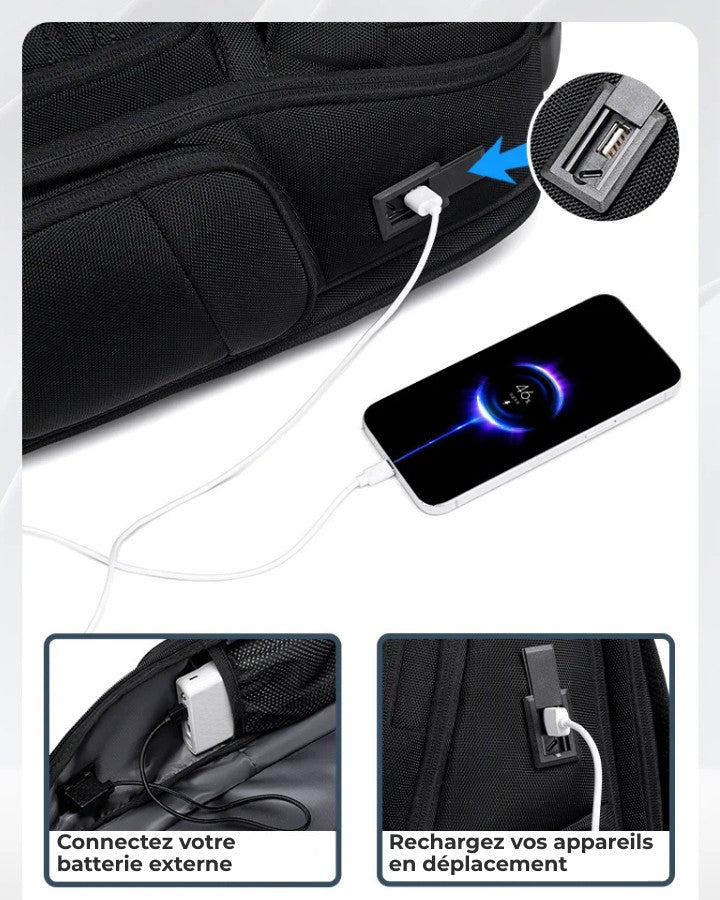 Sac à Dos de Voyage Extensible, avec port USB/USB-C intégré
