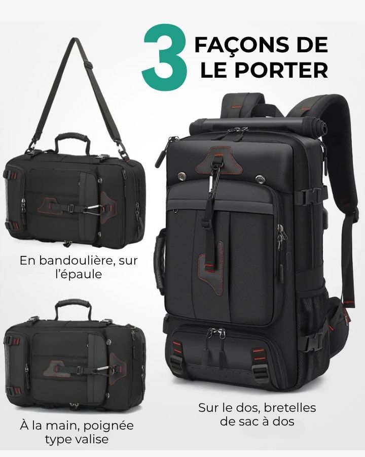 Sac à Dos de Voyage Multifonction, 3 façons de le porter, bandoulière, sur le dos, à la main