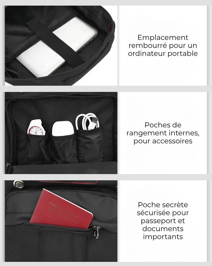 Sac à Dos de Voyage Multifonction, avec emplacement pour ordinateur, poches de rangement et poche secrète sécurisée