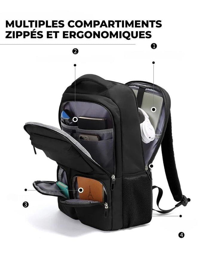 Sac à dos de voyage pour pc, multiples compartiments