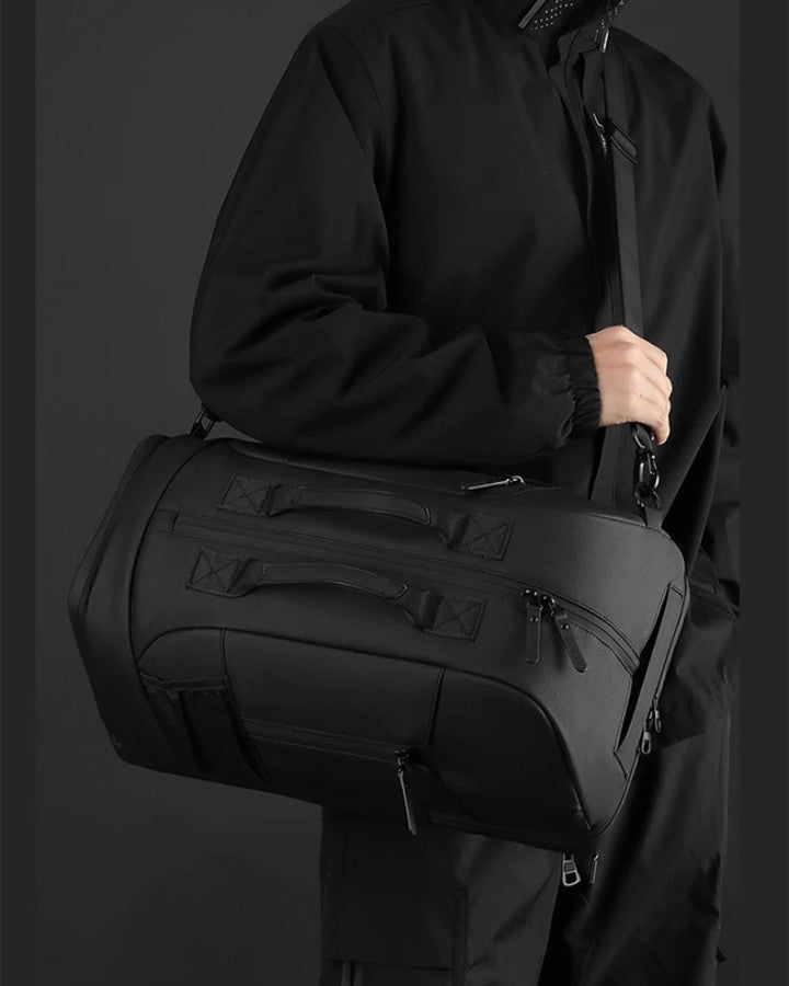 Sac Bandoulière Transformable en Sac à Dos, noir, porté en bandoulière