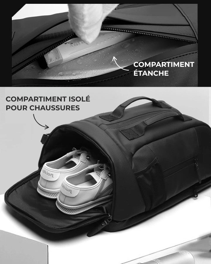 Sac Bandoulière Transformable en Sac à Dos, compartiment chaussures isolé et compartiment étanche
